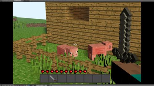 Minecraft 1st person settup with pig and zombie ai BGE game preview image